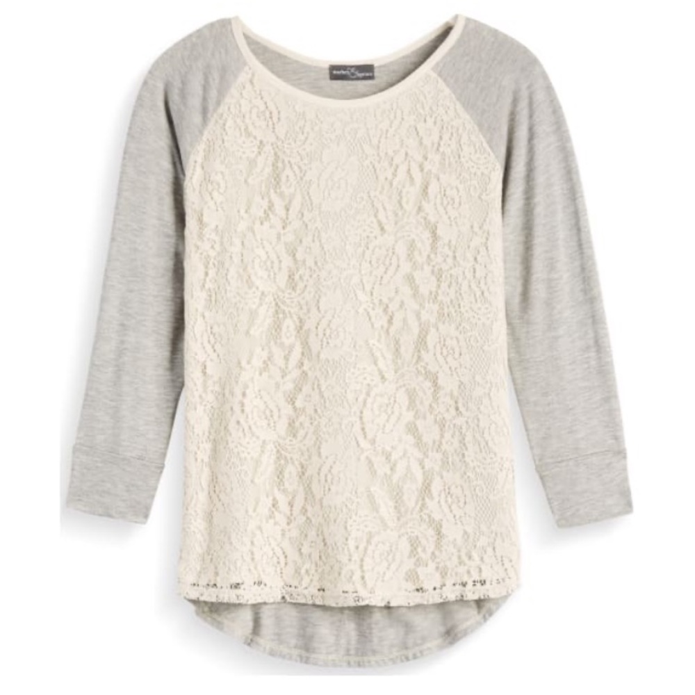 Lace overlay raglan top